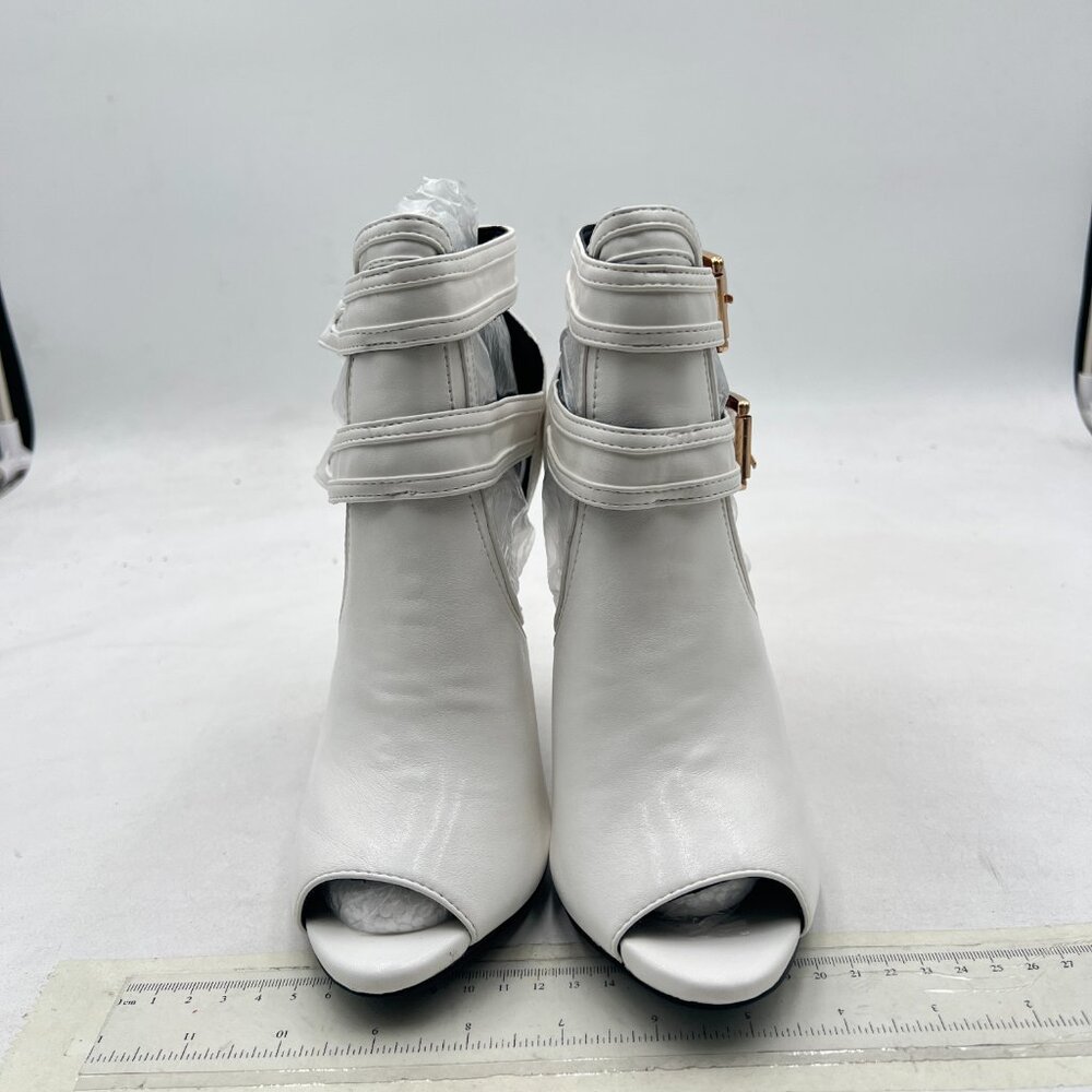XYD White Peep Toe Strappy Ankle Booties - Picture 3 of 8